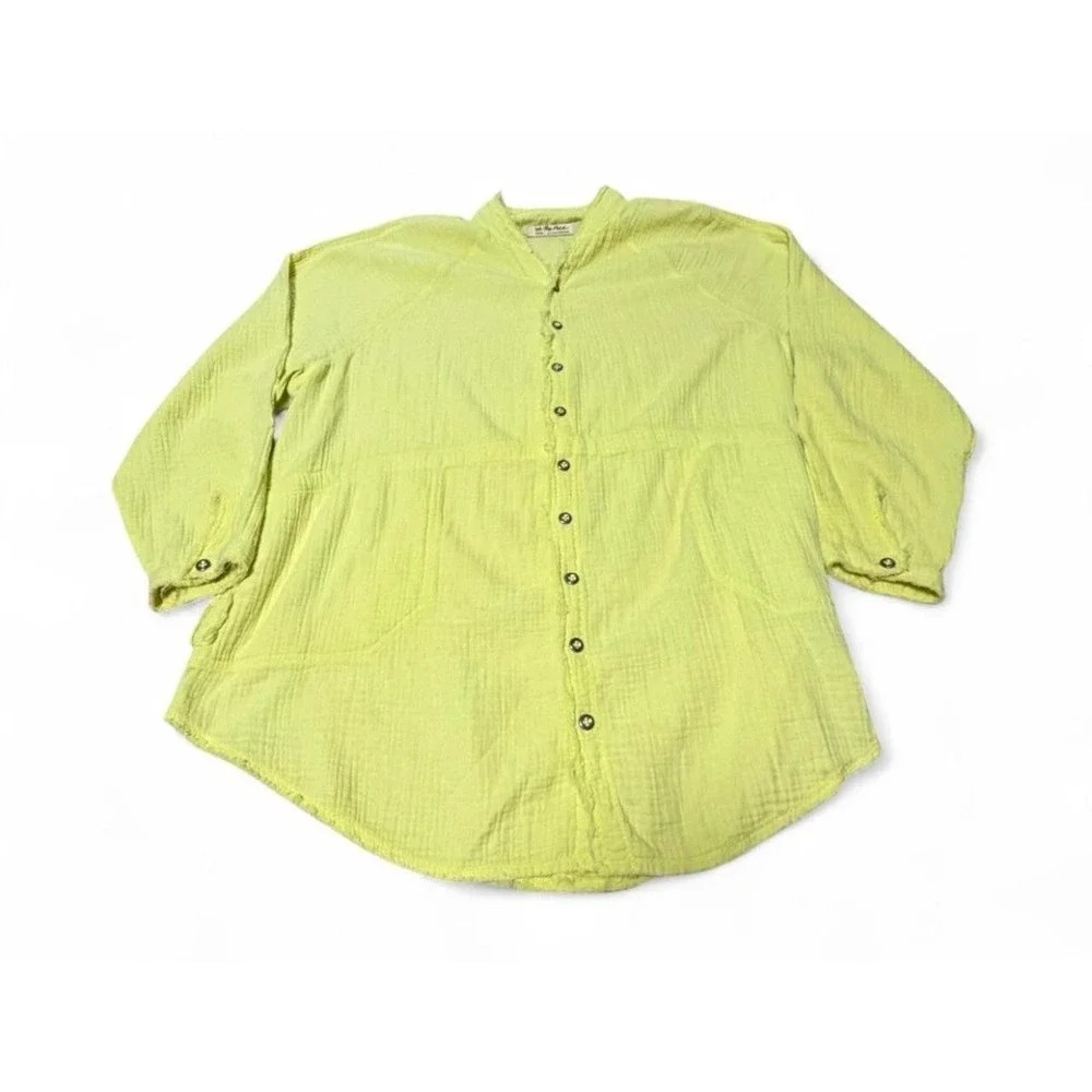 We The Free Free People Women's Medium Lime Green Gauze Button Down Tunic Top
